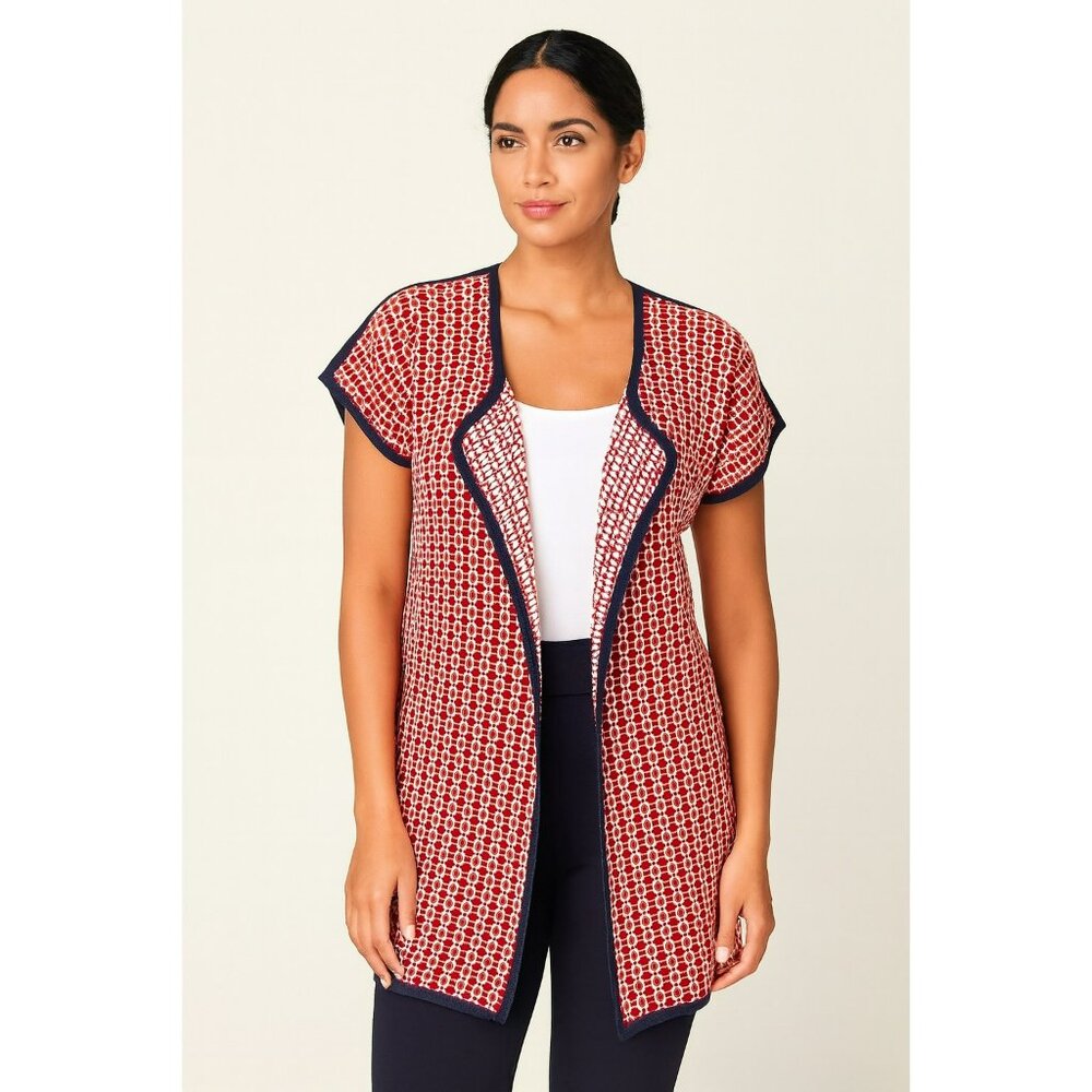 Pendleton Womens Open Front Red & White Cardigan Jacket M Cotton